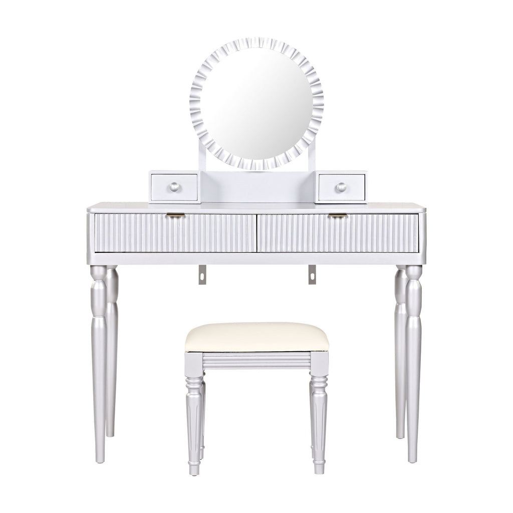 Luxury Vanity Desk with Height Adjustable Mirror - Silver