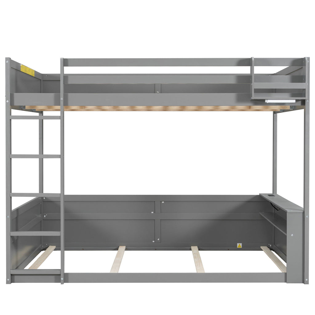 Bunk Bed With Built-In Shelves, Storage Box, LED Light And USB Charging Station