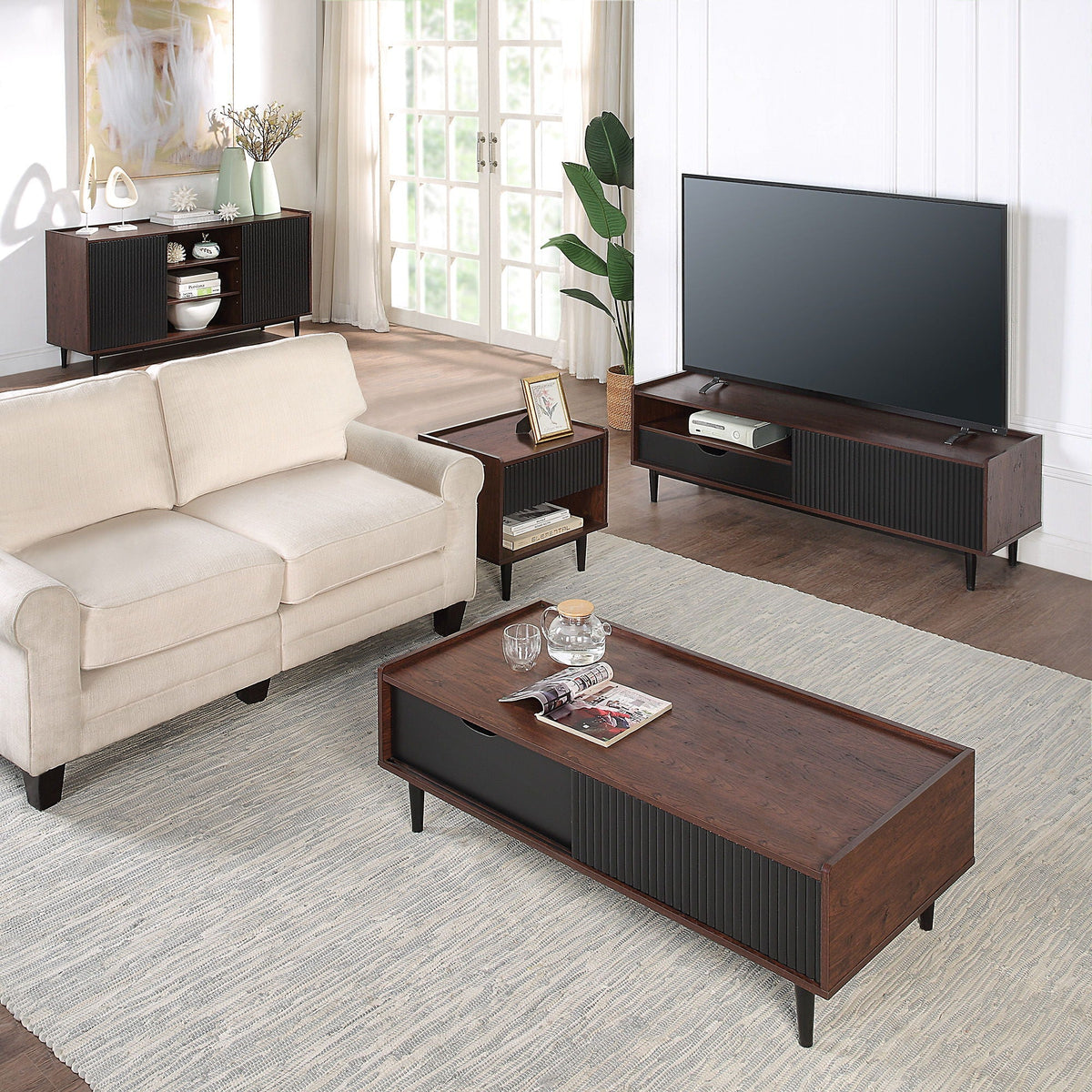 Fluted Sideboard with Adjustable Storage - Black or Blue