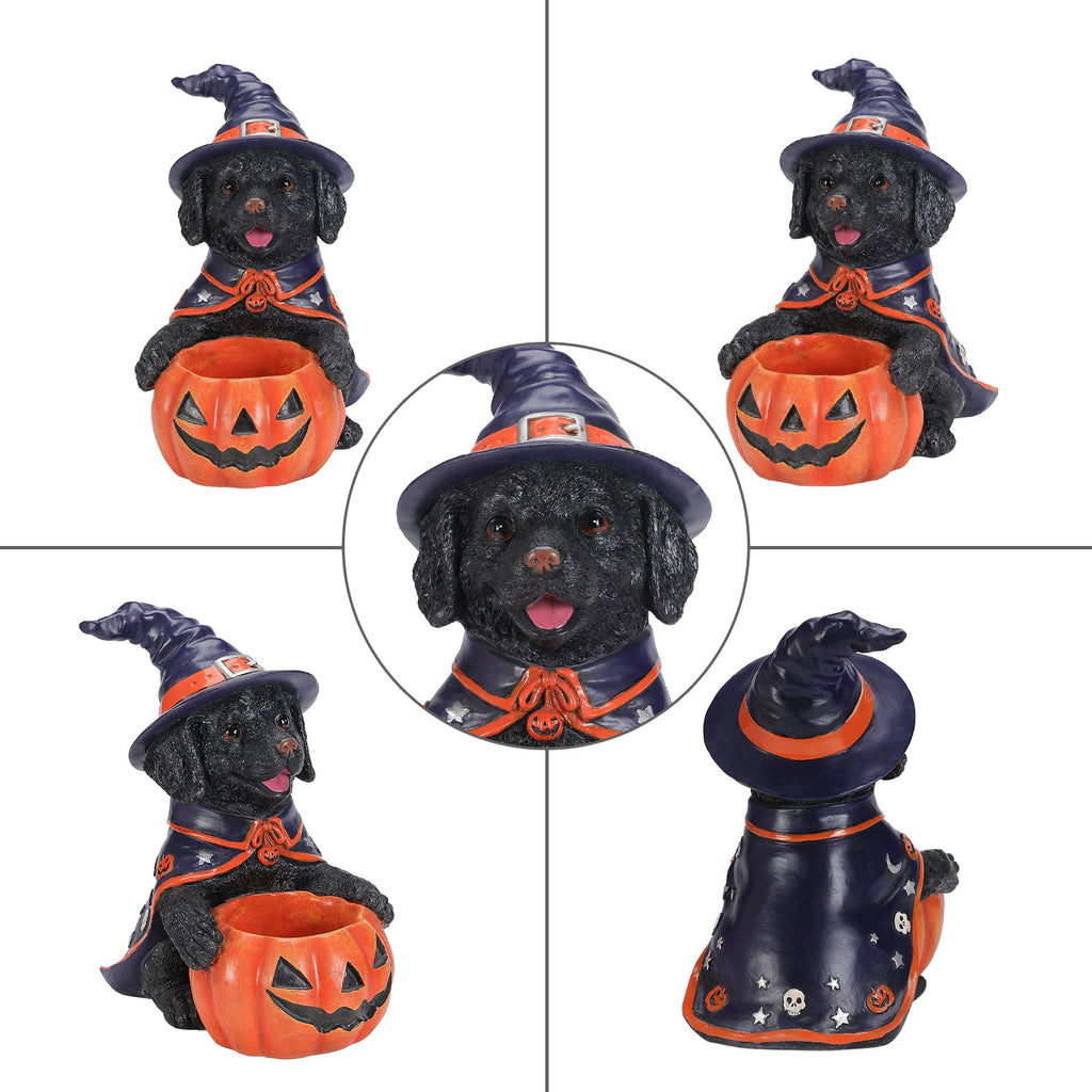 Halloween Labrador Puppy Statue with Candy Bowl - Orange-Red, Purple+Black