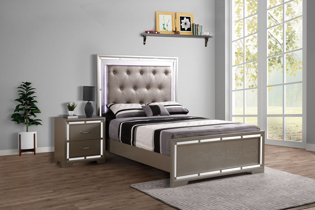 Alana Panel Bed with Modern Stylish Design - Pearl Silver