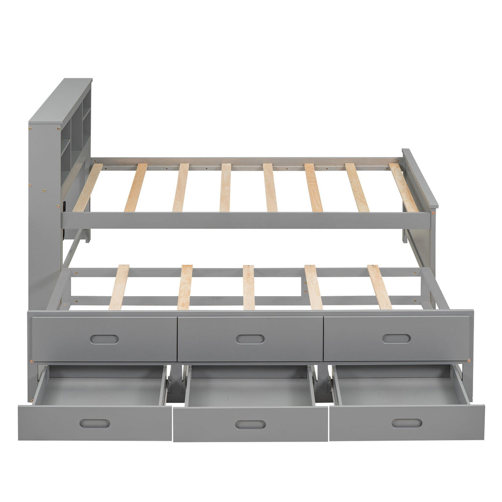 Platform Bed with Storage Headboard, USB, Trundle & 3 Drawers - Twin or Full