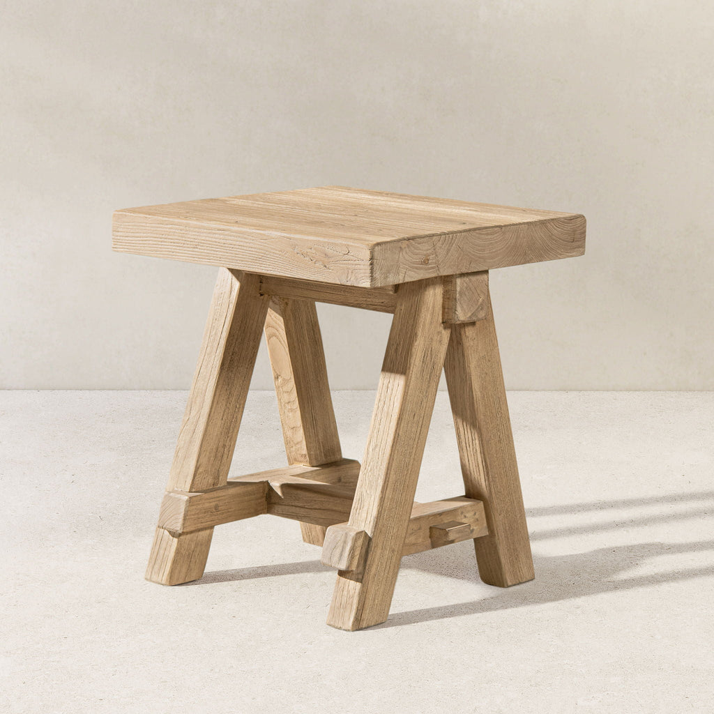 Trestle Coffee Table with Solid Reclaimed Elm Construction - Dark or Light Brown