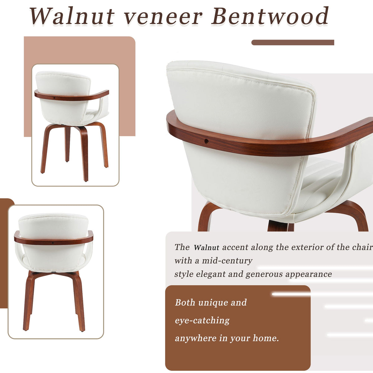 Mid Century Modern Bentwood Swivel Dining Chairs (Set of 2) - White / Walnut