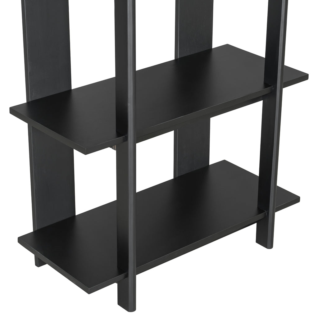 4-Tier Wooden Open Bookcase with Ebonized Finish - Acacia