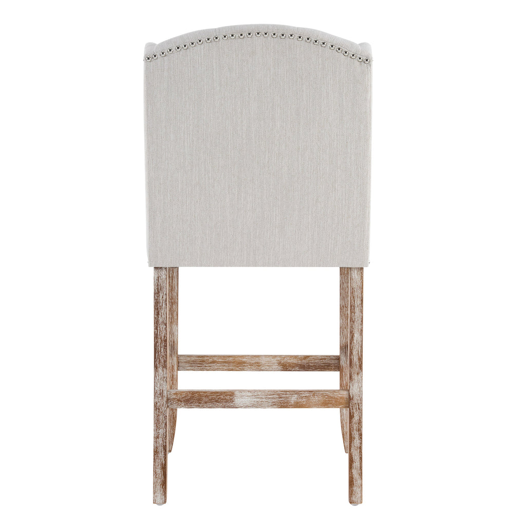 Beige Vienna Contemporary Fabric Tufted Wingback Counter Stools with 26.78'' Seat Height - Set of 2