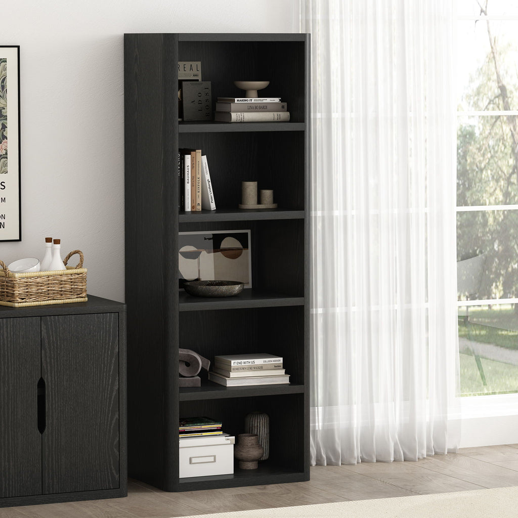 Open Bookcase with Adjustable Shelves - 79" High - Black, Light Brown, Dark Brown