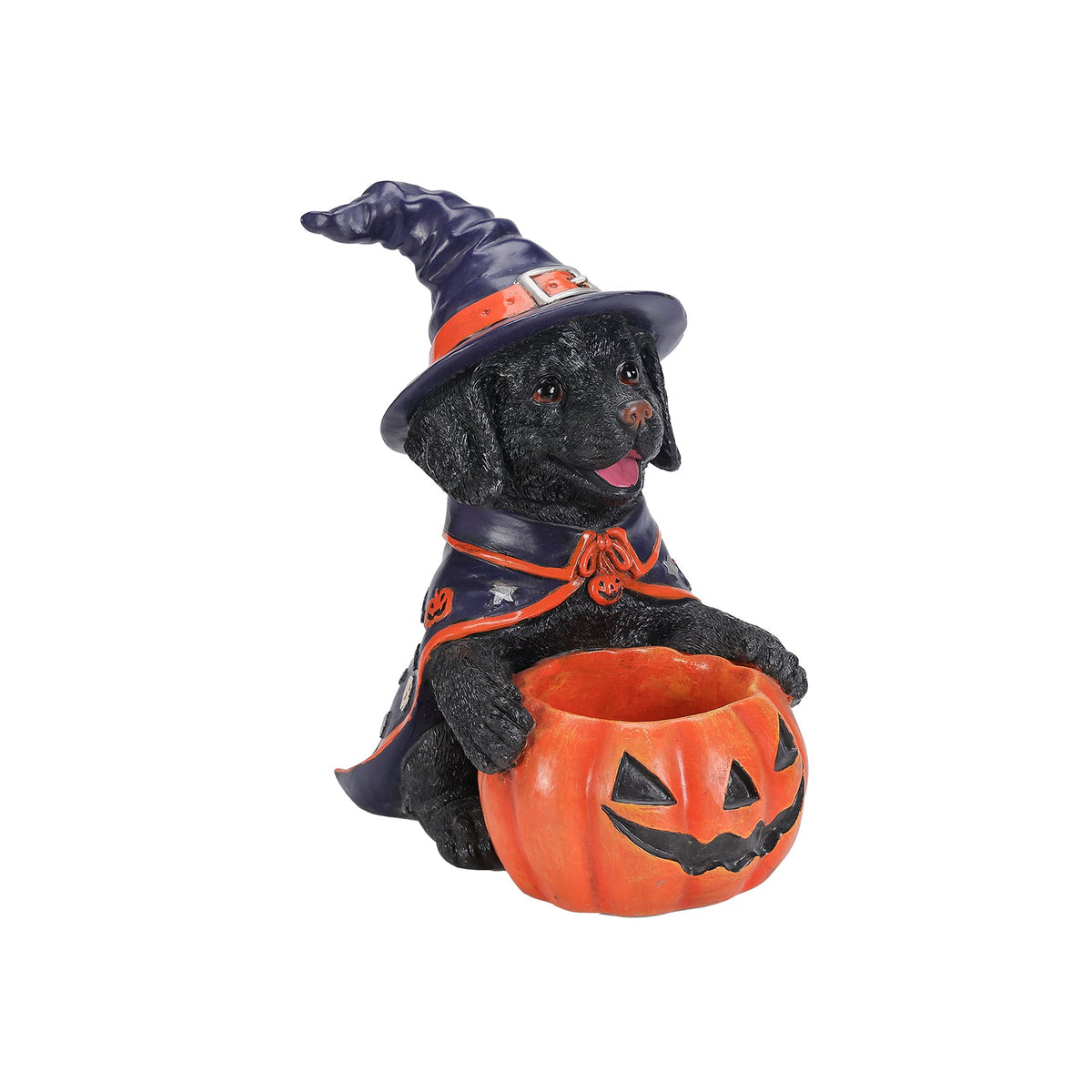 Halloween Labrador Puppy Statue with Candy Bowl - Orange-Red, Purple+Black