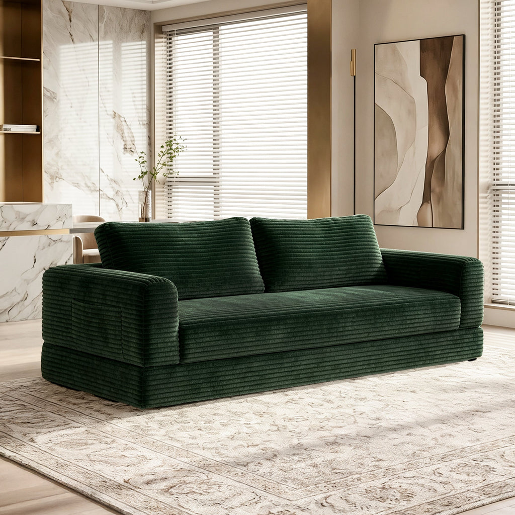 76 Inch Convertible Futon Sofa Bed with Corduroy Upholstery - Dark Green