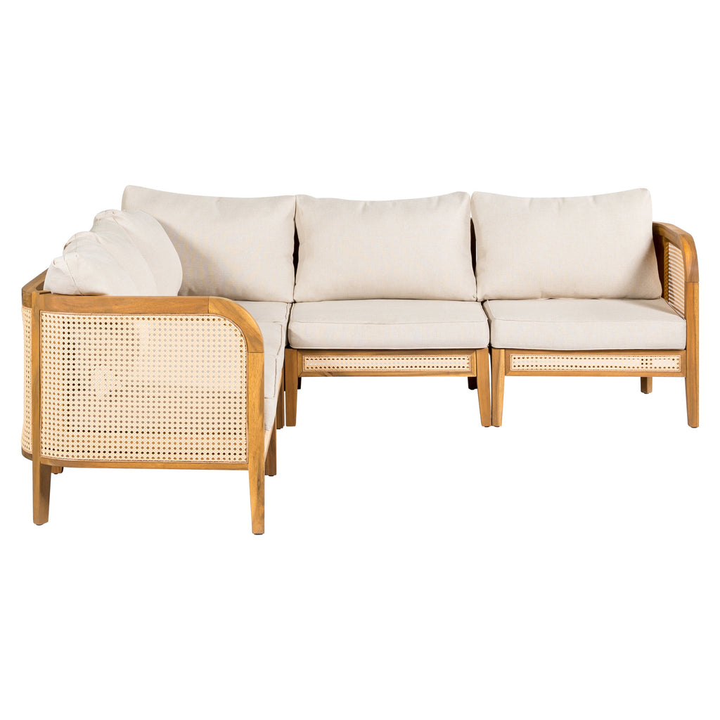 Kirkby Outdoor 5 Seater V-Shaped Acacia Wood Sofa with Cushions