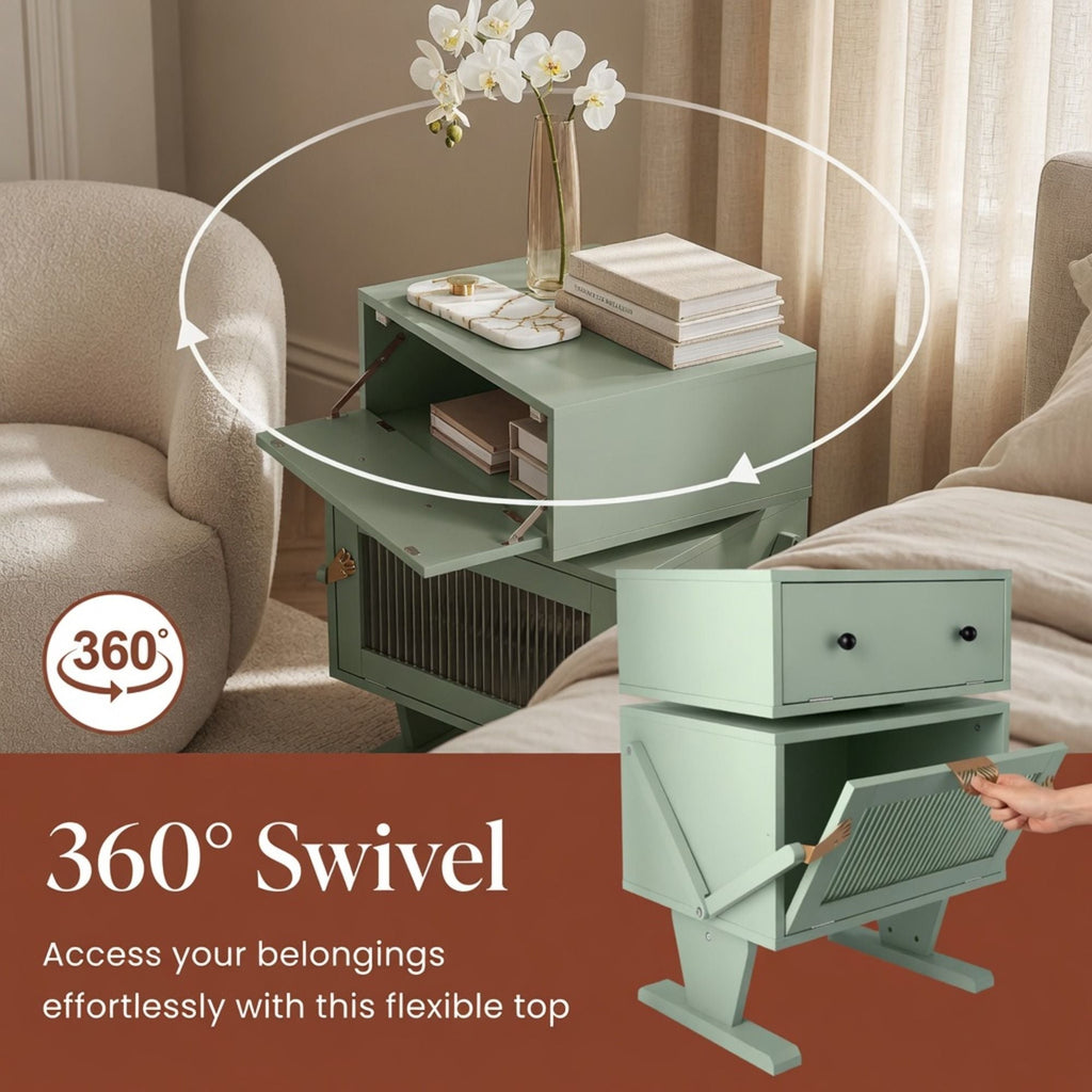 Robot LED Nightstand with 360° Rotating Drawer - White, Pink, or Green