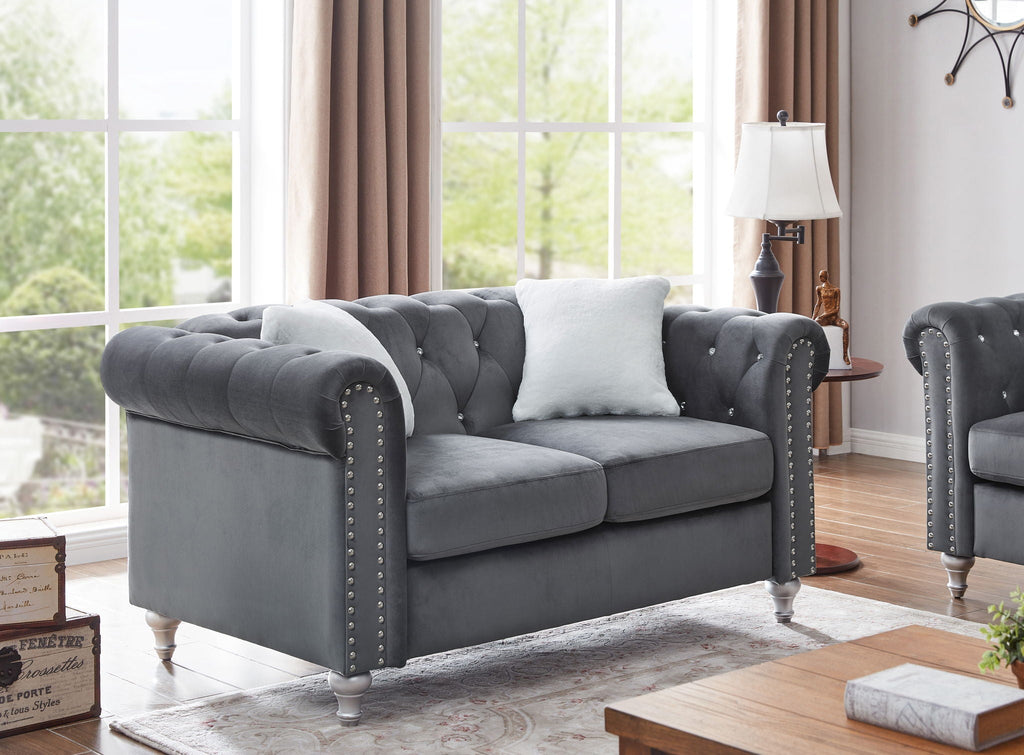 Contemporary Loveseat with Jeweled Tufted Design - Multiple Colors