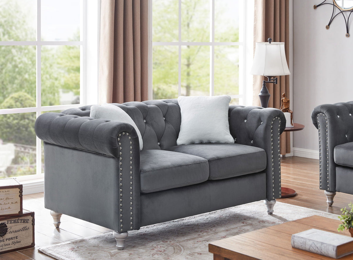 Contemporary Loveseat with Jeweled Tufted Design - Multiple Colors