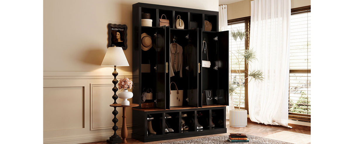 Farmhouse Entryway Storage Cabinet with Coat Closet - Black
