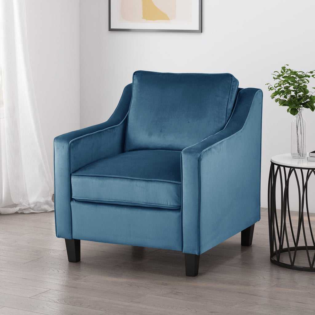 Blue Velvet Upholstered Club Chair with Contemporary Design - Blue