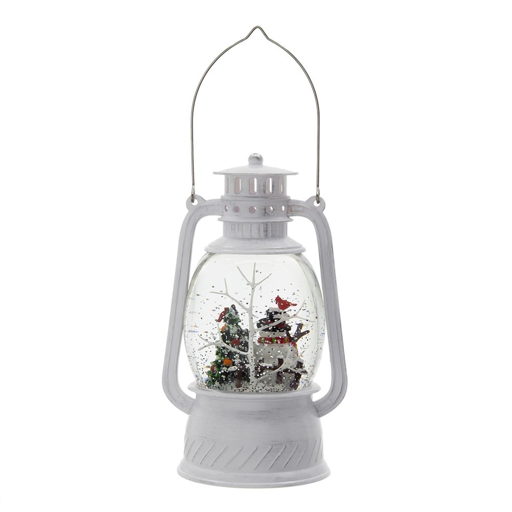 Christmas Lantern with Snowman & Tree LED and Water Spinning - White / Multi