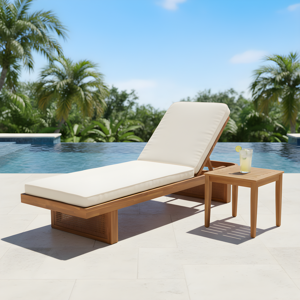 Acacia Wood Outdoor Lounge Set with Adjustable Sun Lounger & Slat Side Table