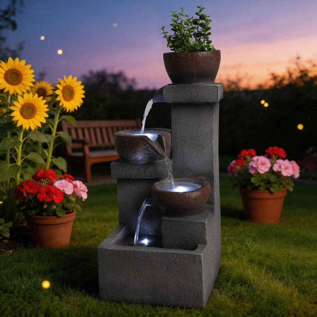 LED Waterfall Fountain Outdoor with LED Lighting - Gray