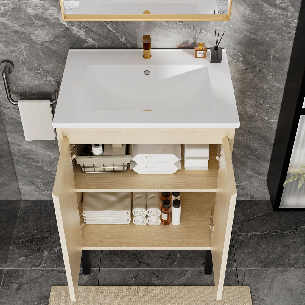 Bathroom Vanity With Ceramic Sink, Floor-Standing Design, Soft-Closing Drawers