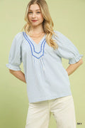 Umgee Stripe V-Neck Blouse