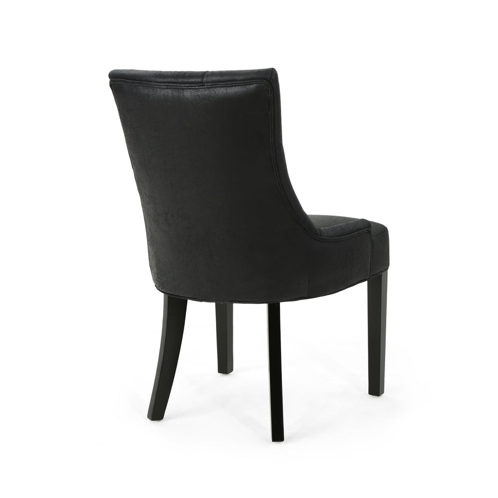 Black Microfiber Dining Chair Set of 2 with Tufted Backrest - Cheney