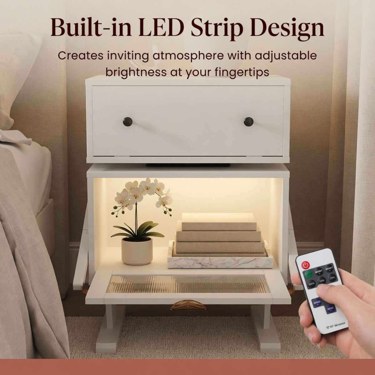 Robot LED Nightstand with 360° Rotating Drawer - White, Pink, or Green