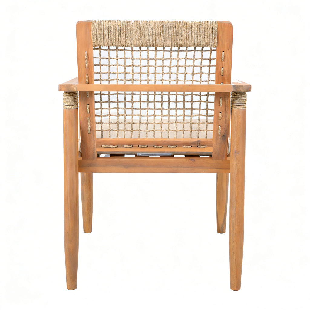 Acacia Wood Outdoor Dining Chairs with Rope Back - Set of 2