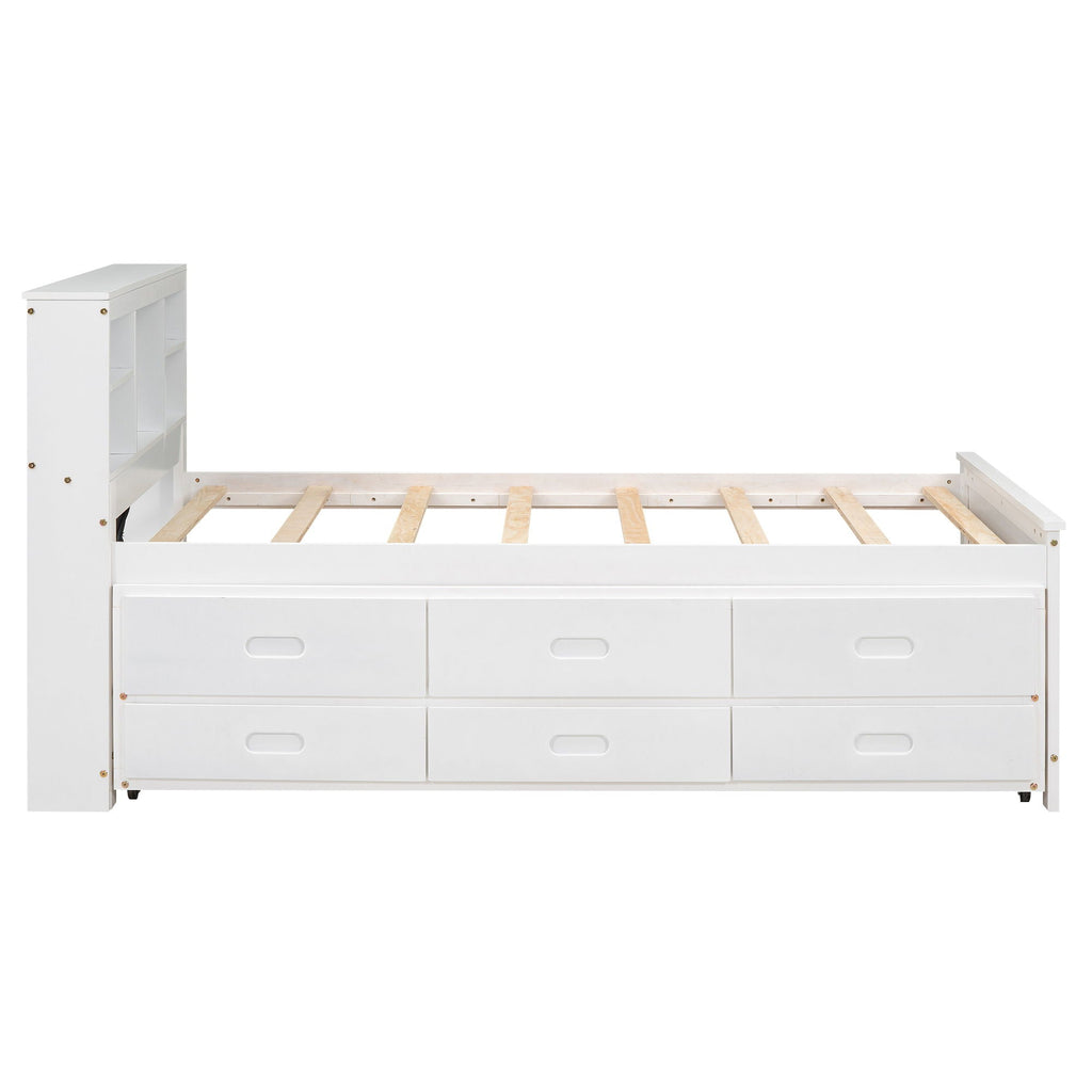 Platform Bed with Storage Headboard, USB, Trundle & 3 Drawers - Twin or Full