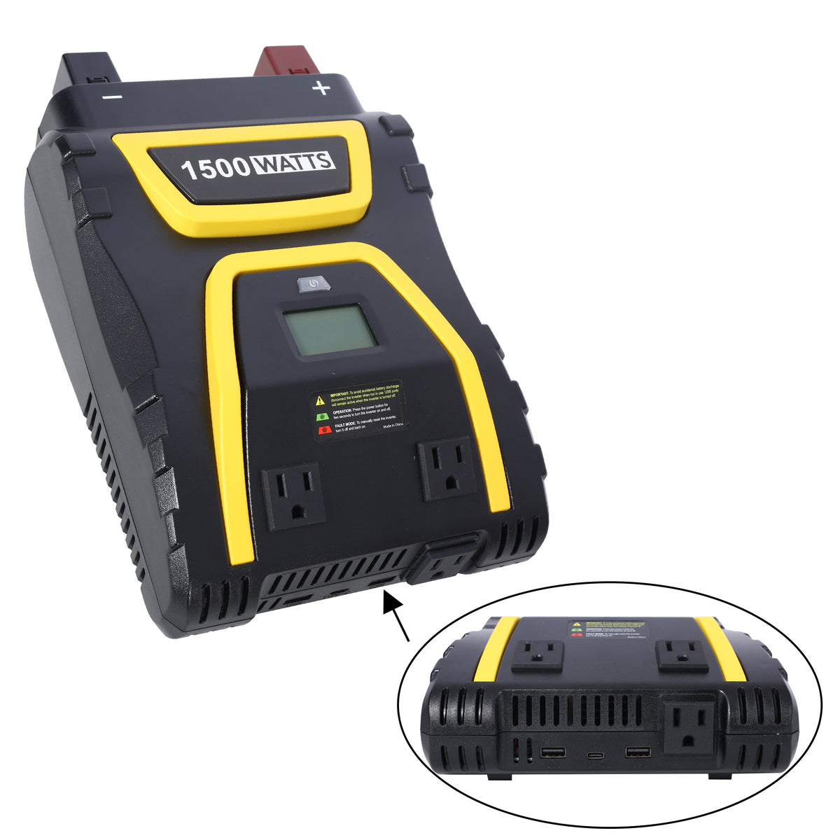 1500 Watt Power Inverter with LCD Display - Portable AC Power Solution - Black