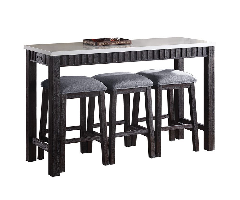 Marble Top 4 Piece Counter Height Dining Set with USB Charging Dock - Espresso