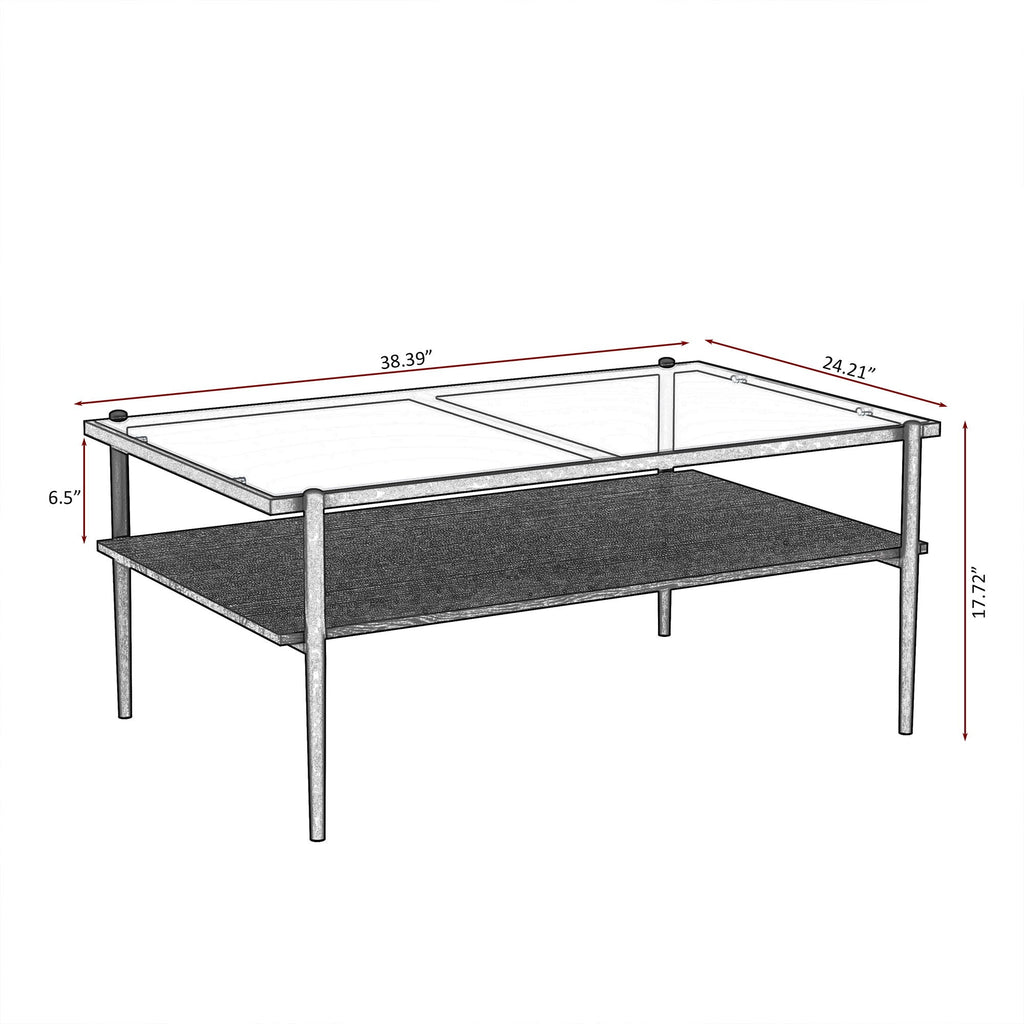 Rectangular Coffee Table with Tempered Glass Top and Metal Legs - Black, Dark Brown, or White