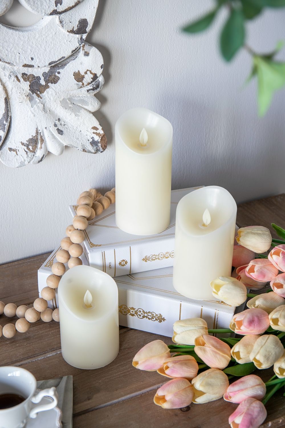 Flickering LED Candles With Remote Timer (Set of 3) - Ivory