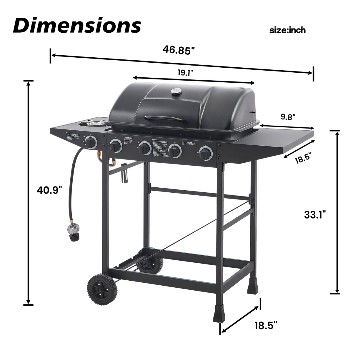 4 Burner Propane Gas BBQ Grill with Side Burner
