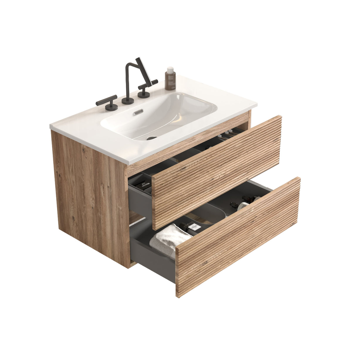 Gloria 30" Wall Mounted Bathroom Vanity with Soft-Close Drawers - Rough Oak