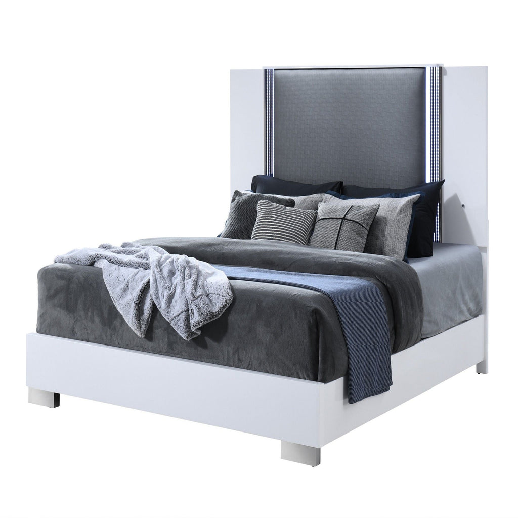 Panel Bed with LED Accent Lighting - White