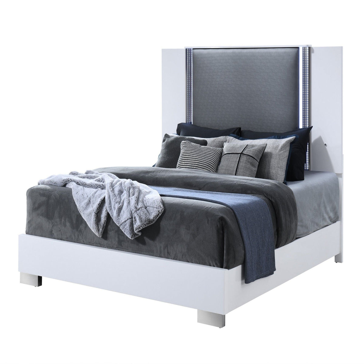 Panel Bed with LED Accent Lighting - White