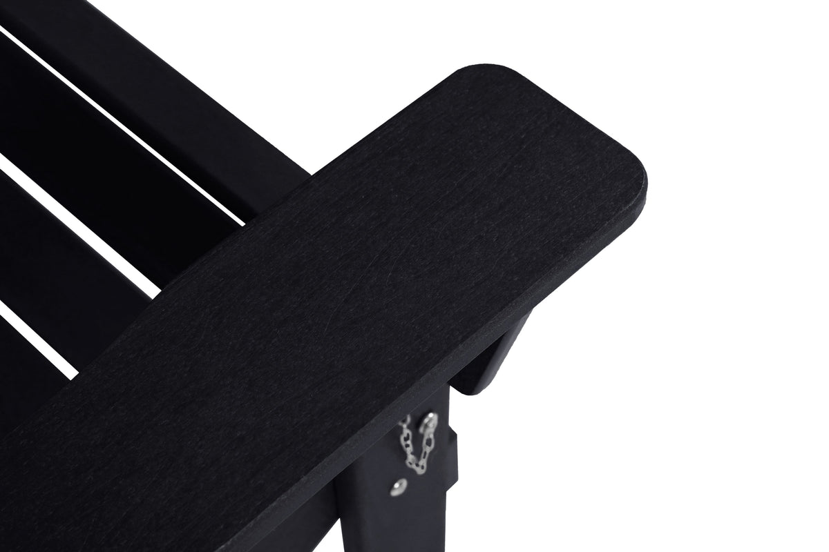 Folding Adirondack Chair with Side Table, 3-Piece Set - Black Wood Texture