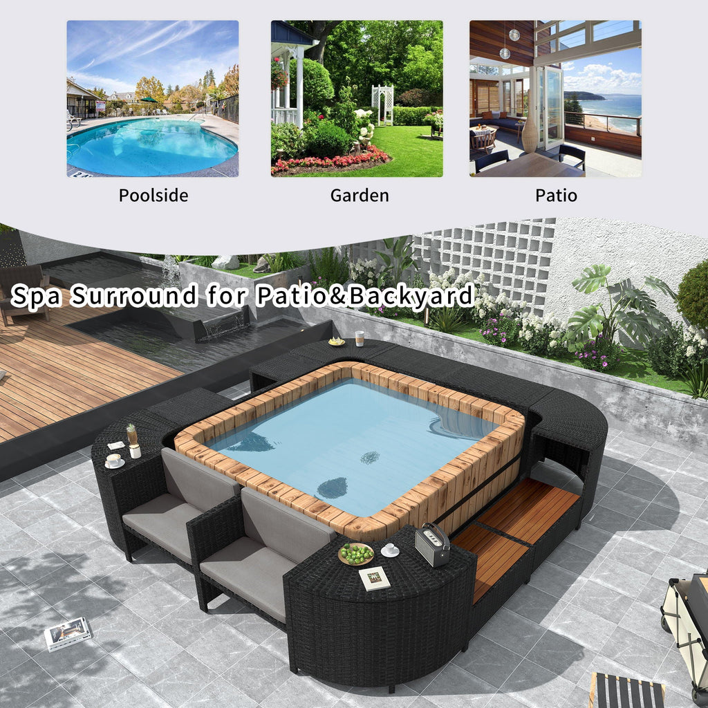 Spa Surround Outdoor Rattan Sectional Sofa Set with Storage - Dark Gray or Beige