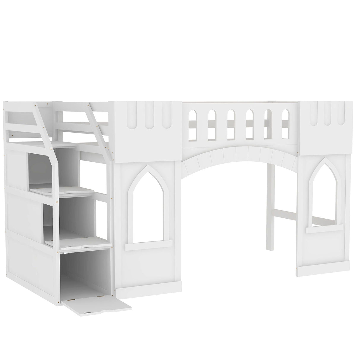 Loft Bed With Storage Staircase and Windows - Twin Size