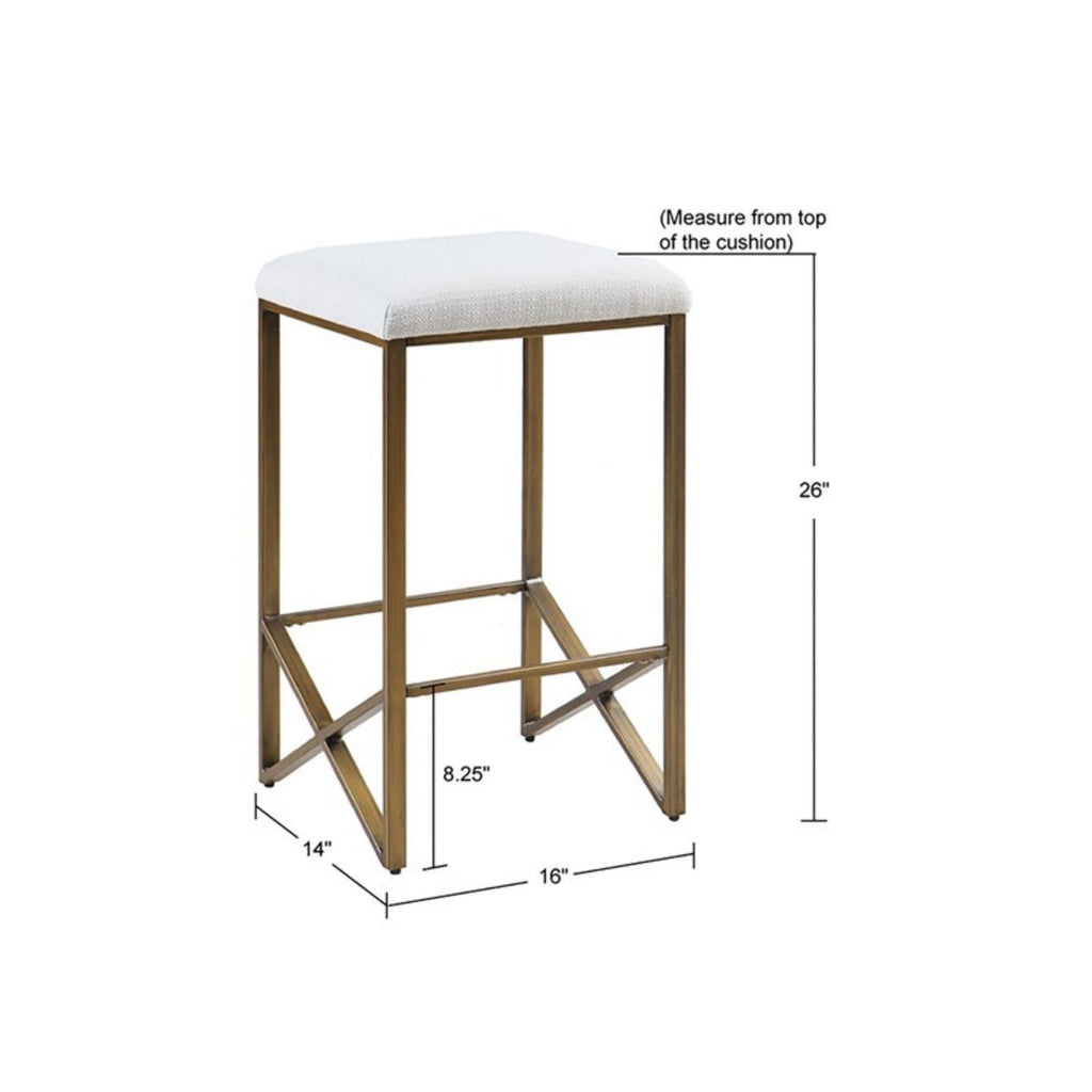 Ivory Backless Upholstered Counter Stool with Padded Seat - Bronze Base