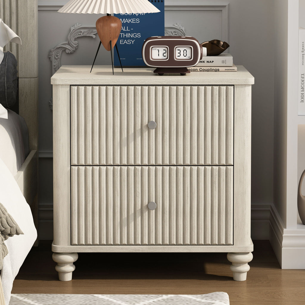 Fluted Nightstand with 3 Drawers - Set of 2 - Dark Brown or Beige