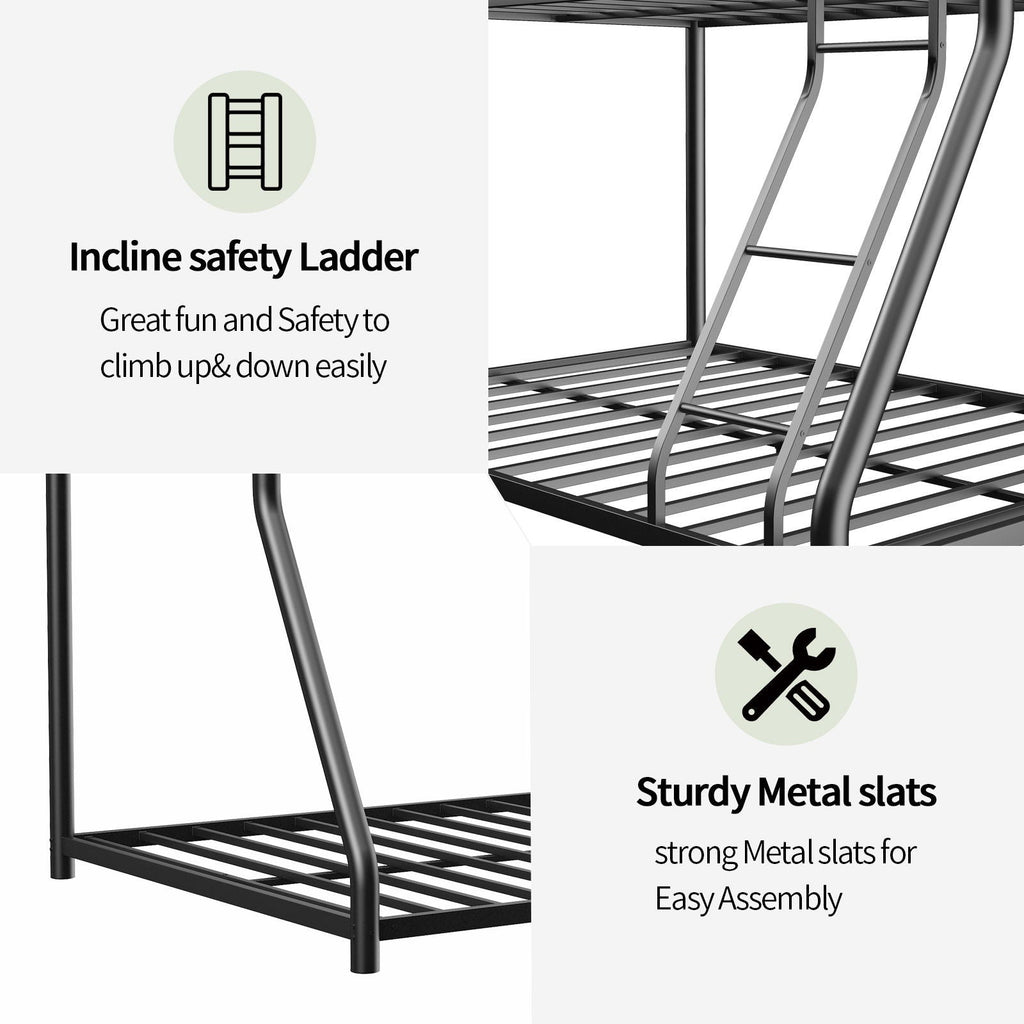 Bunk Bed Frame With Ladder And Guardrail, Heavy Duty Noise Free Design Metal Construction