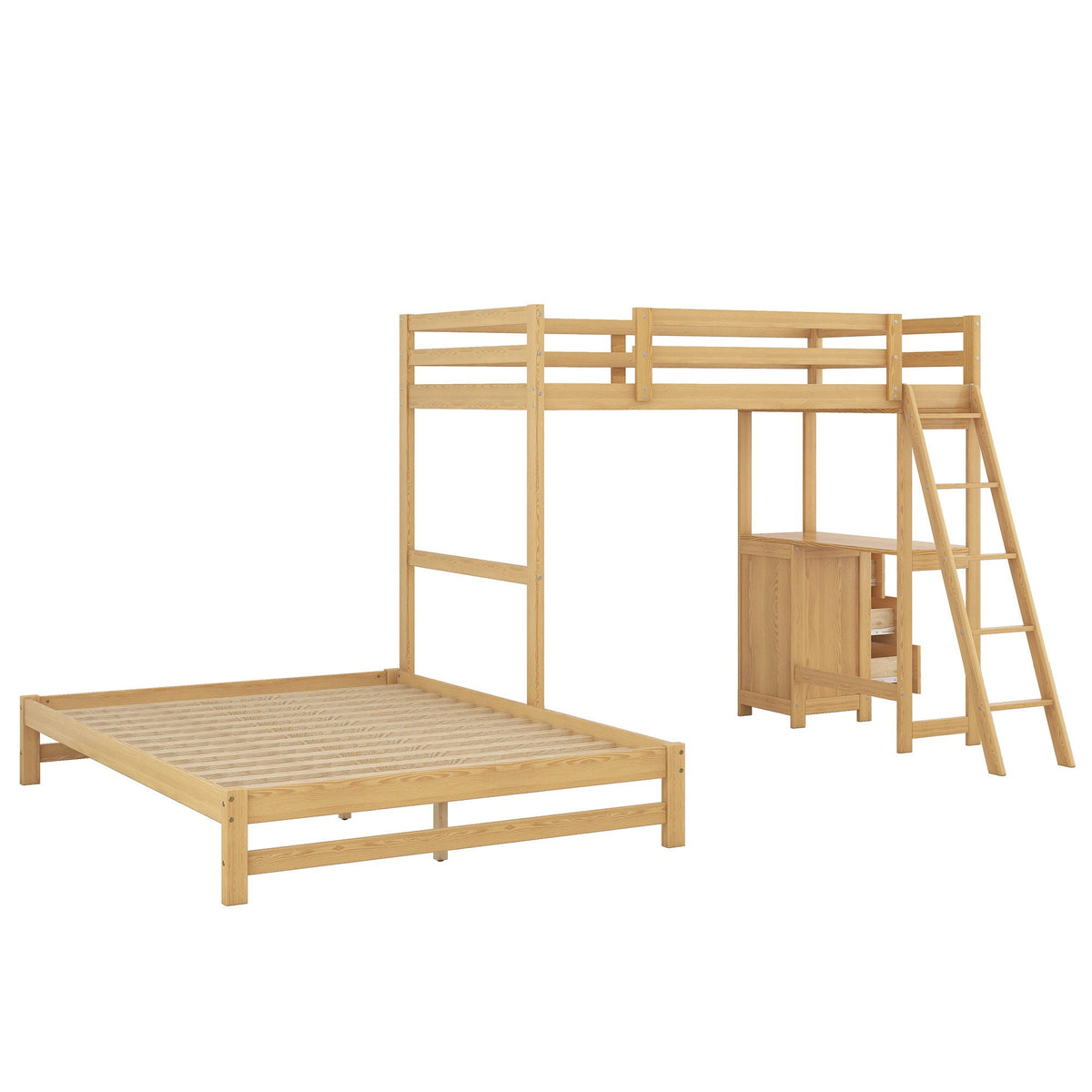 Bunk Bed with Built-In Desk and 3 Drawers - Twin over Full