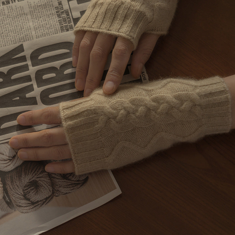 Cashmere Half Finger Twist Gloves