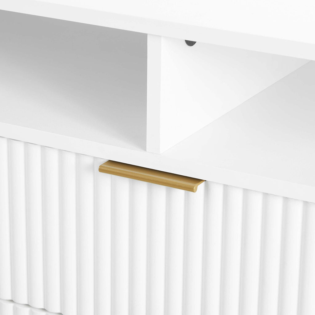 Fluted TV Stand with Storage and Metal Legs - Multiple Colors
