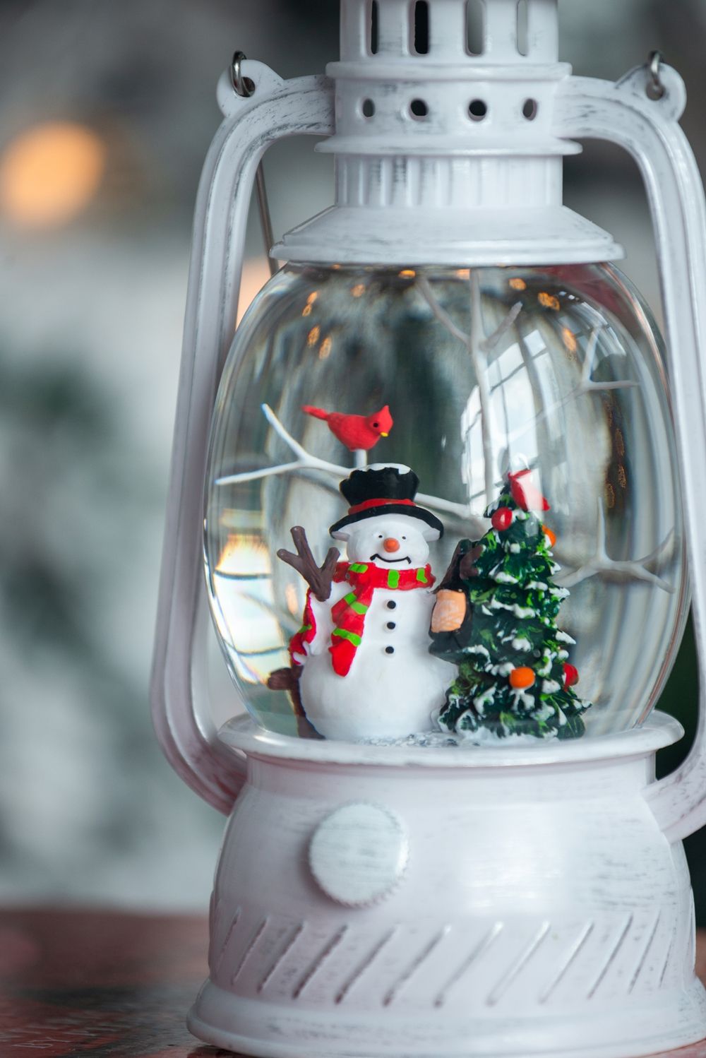 Christmas Lantern with Snowman & Tree LED and Water Spinning - White / Multi