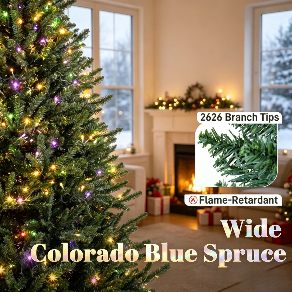 Prelit Colorado Christmas Tree with Built-In Lights - Green