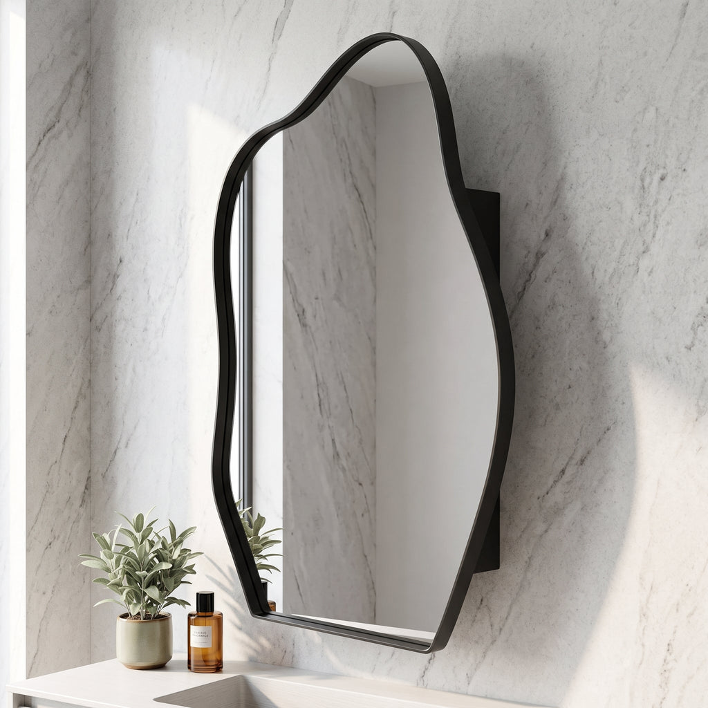 Irregular Cloud-Shaped Medicine Cabinet with Adjustable Glass Shelves - Matte