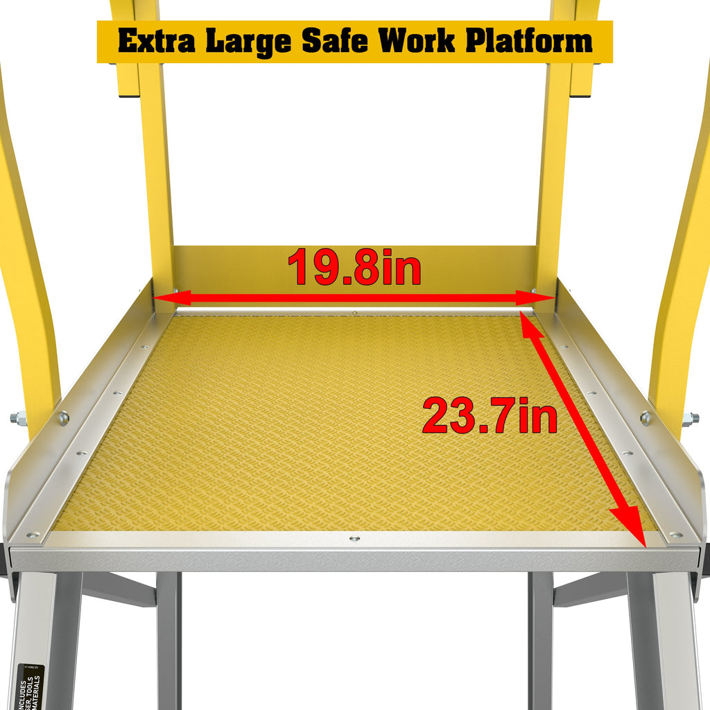 6 Step Aluminum Rolling Platform Ladder with 375 lb Capacity - Silver