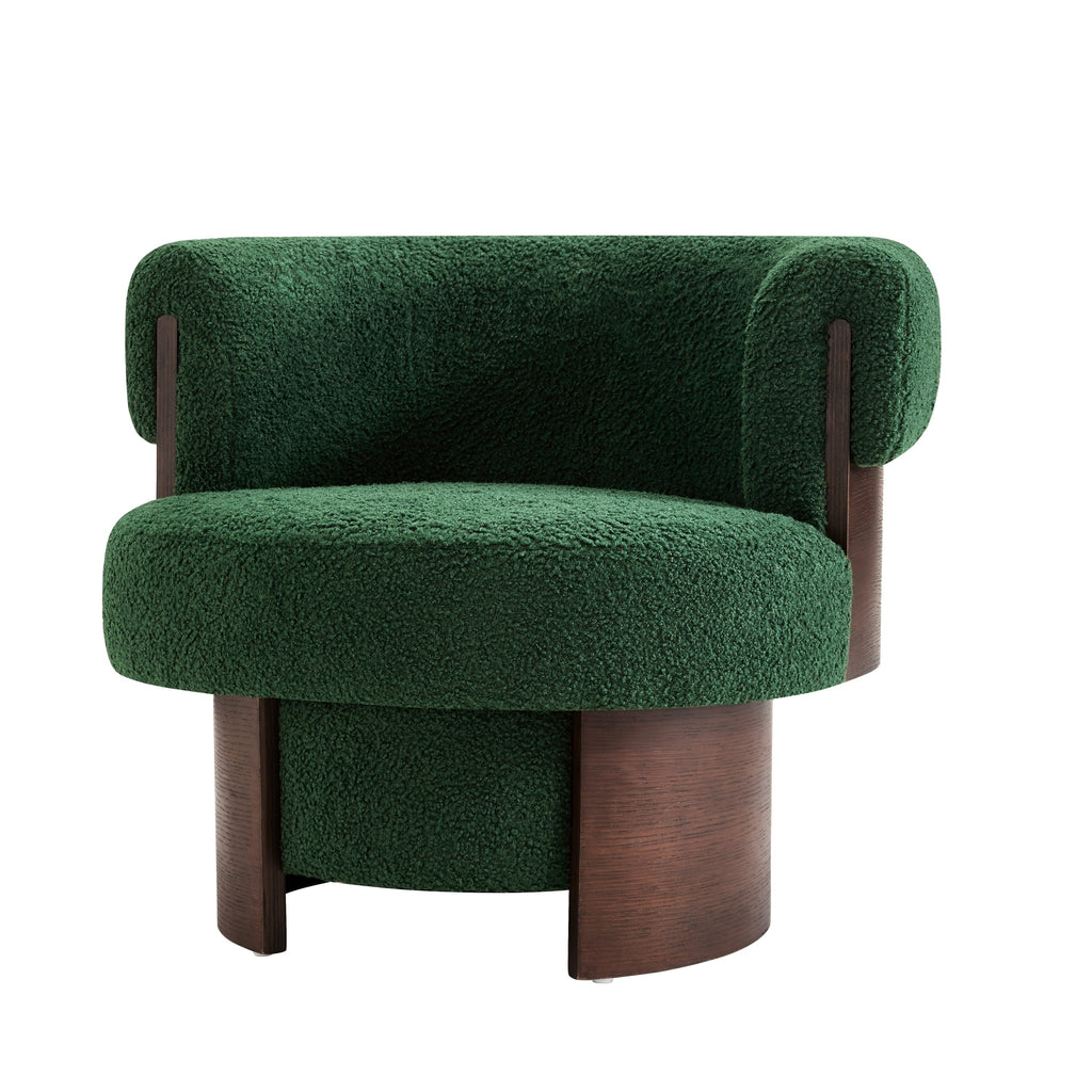 Modern 32" Wide Curved Sculptural Swivel Barrel Chair with 360° Swivel - Boucle